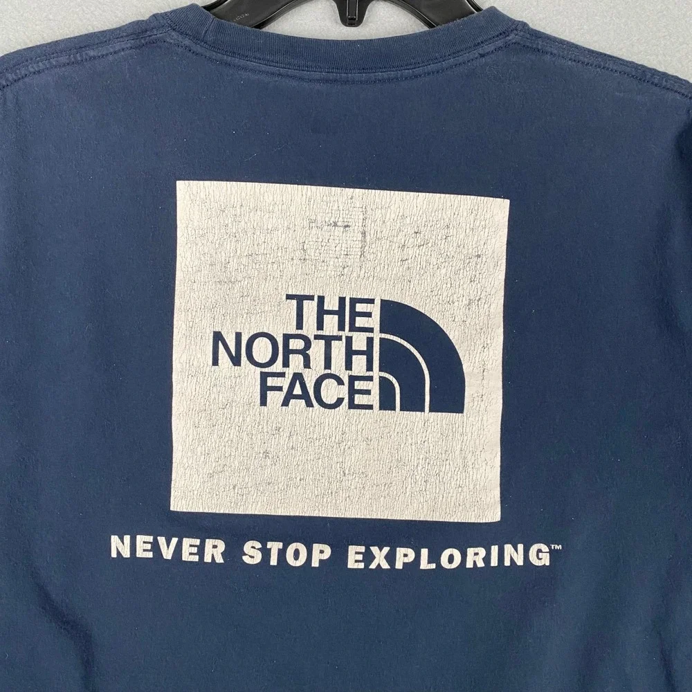 The North Face Mens S Navy Blue Long Sleeve Graphic T-Shirt Never Stop Exploring